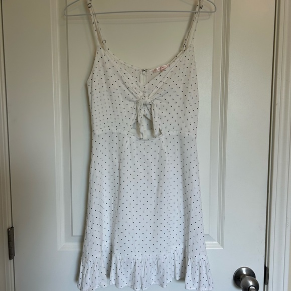 Urban outfitters Chic White Polka Dot Dress tie front skinny strap-60s - Picture 2 of 7